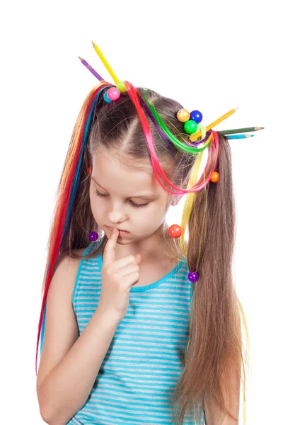 Little girl thinks — Stock Photo, Image