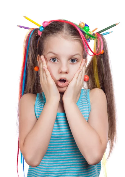 Cheerful girl surprised and scared — Stock Photo, Image