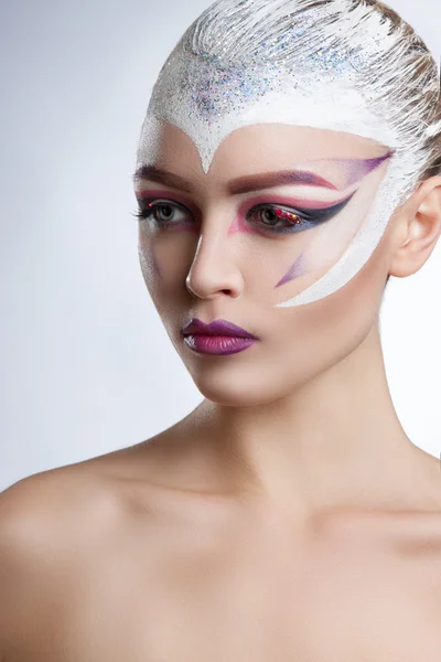 Fashion Model Girl Portrait with Bright Makeup. — Stock Photo, Image