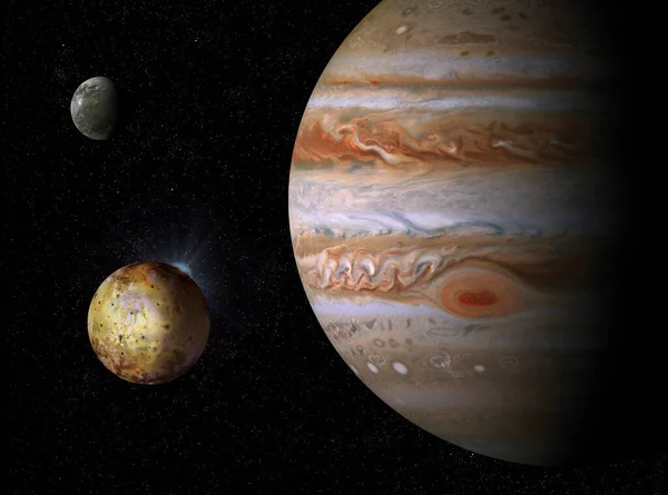 Ilustração Planeta Gigante Júpiter Seus Satélites — Fotografia de Stock