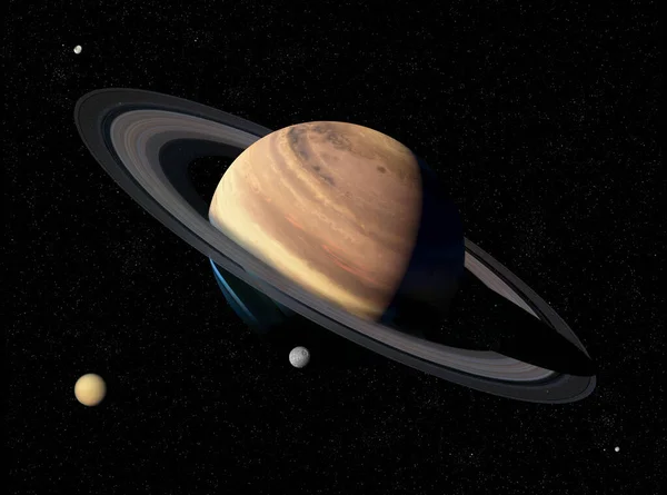 3D图像超写实主义土星环和卫星 — 图库照片