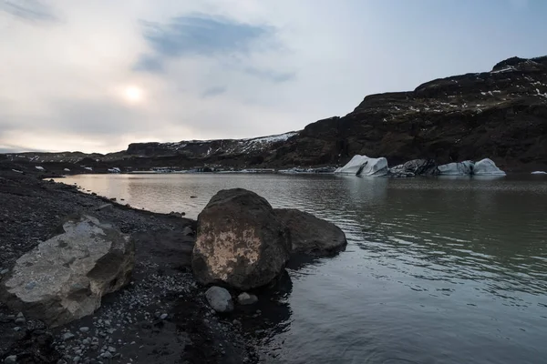 Paisagem Misteriosa Junto Lago Geleira Slheimajkull — Fotografia de Stock