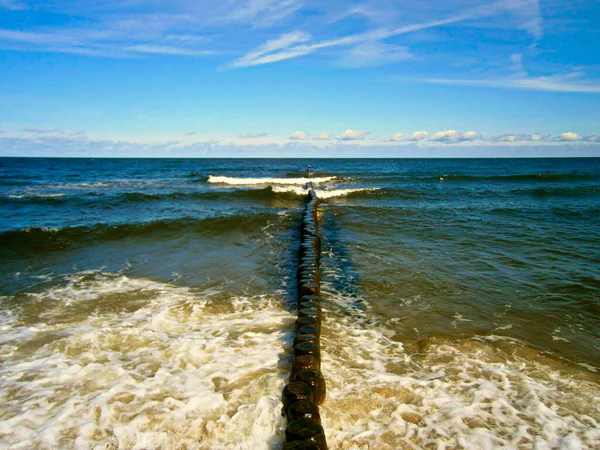 Dřevěné Groyny Pobřeží Baltského Moře Usedomu — Stock fotografie