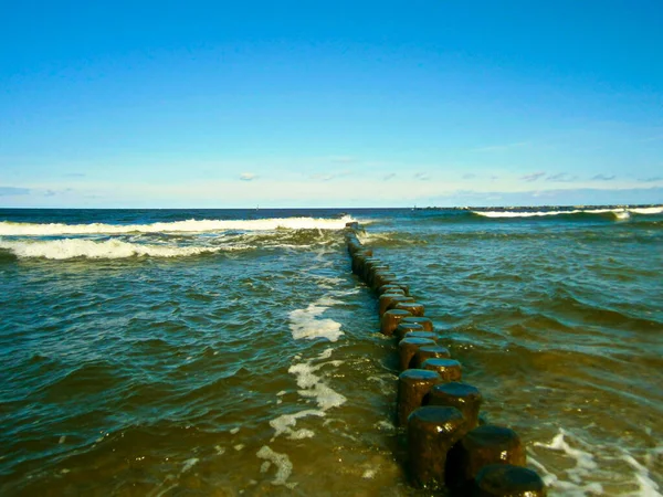 Dřevěné Groyny Pobřeží Baltského Moře Usedomu — Stock fotografie