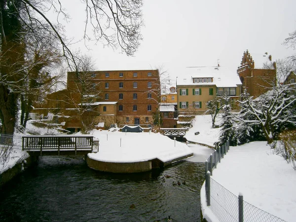 Historic Mill Mill Moat Old Town 13Th Century Winter — Stock Photo, Image