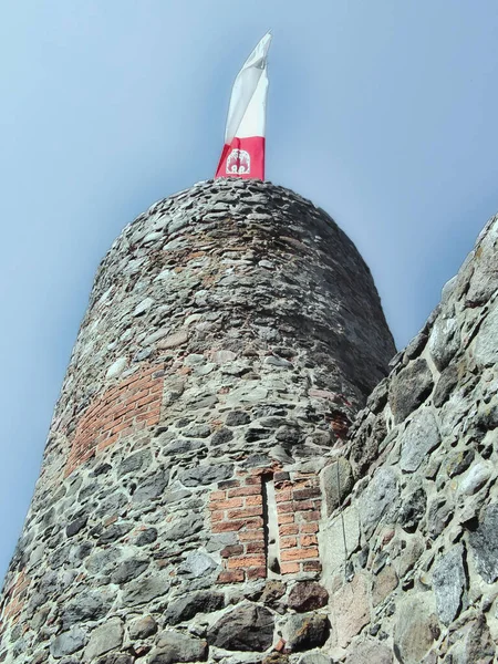 Muro Storico Della Città Con Torre Del Gufo Stemma Della — Foto Stock