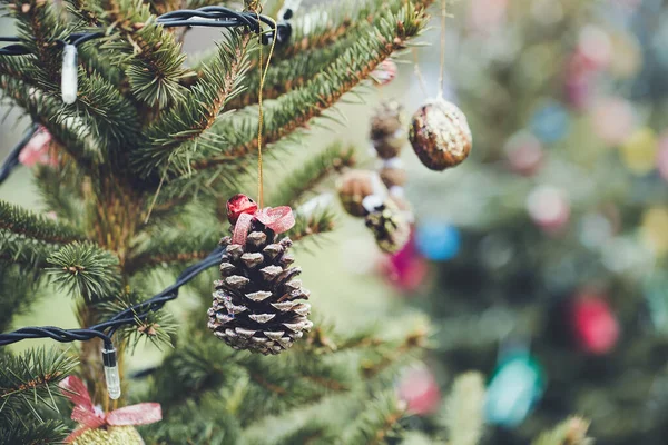 DIY handmade decoration on a Christmas tree — Stock Photo, Image