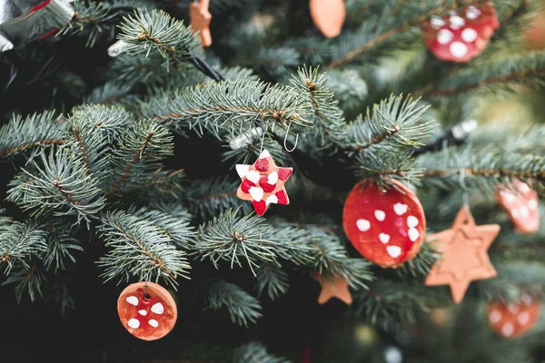 DIY handmade decoration on a Christmas tree — Stock Photo, Image