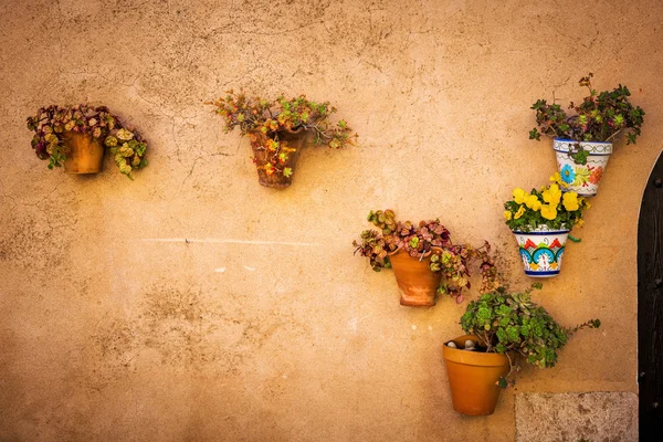 Macetas típicas en una pared de casa en Valldemossa — Foto de Stock