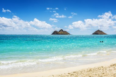 Mokulua Oahu, Hawaii Lanikai plaja görüldüğü gibi Adaları