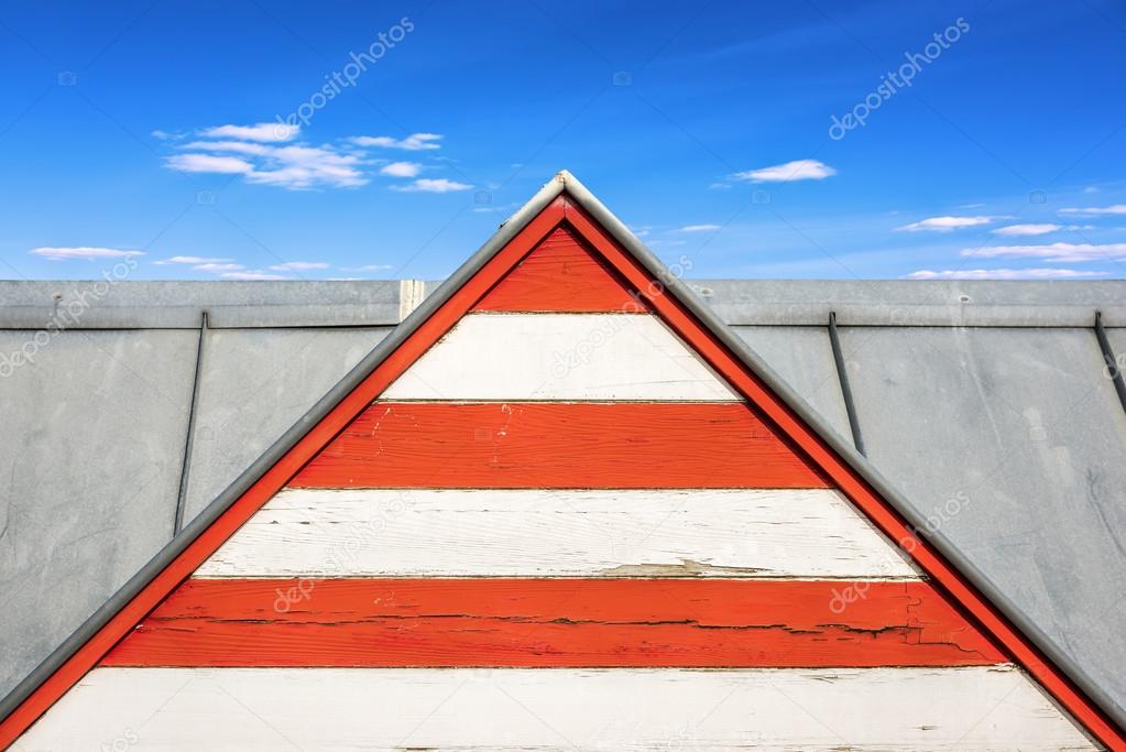 Striped wooden roof of a beach hut in Knokke