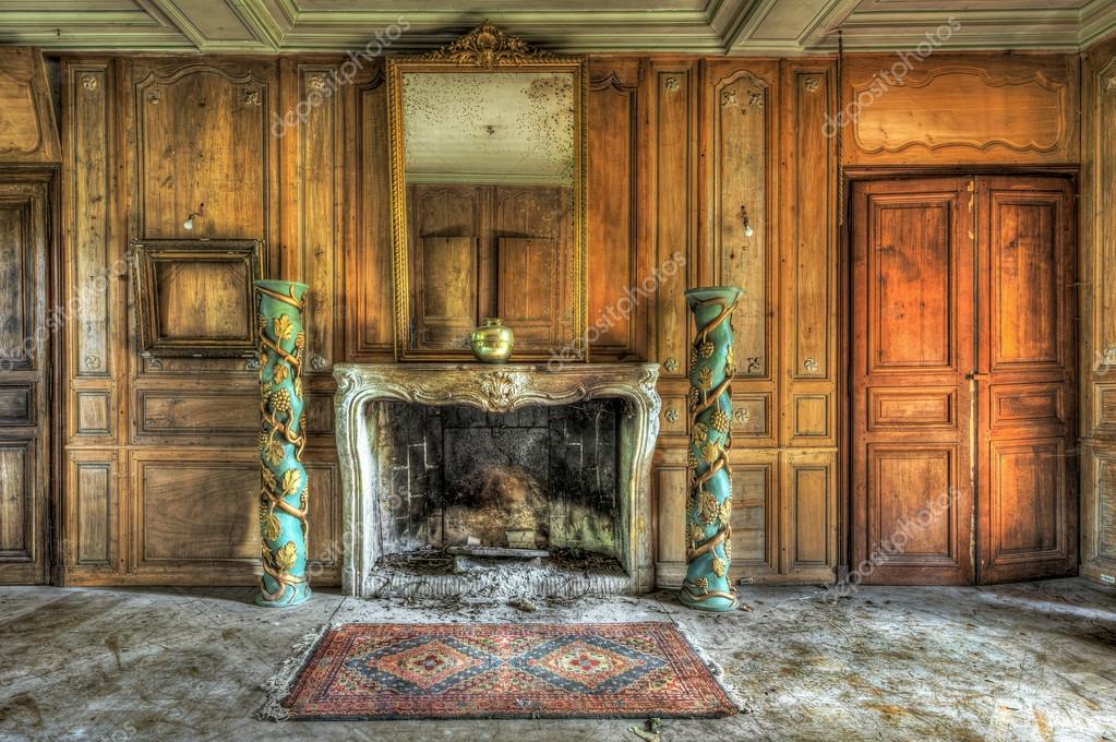 Open Hearth Fireplace In An Abandonned Castle Stock Photo