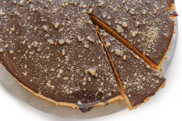 Schokoladenkuchen Isoliert Auf Weißem Hintergrund Und Einer Weiteren Scheibe — Stockfoto
