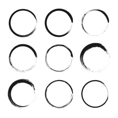 Farklı grunge daire fırçaları seti. Vektör illüstrasyonu