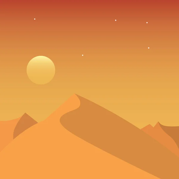 Hermoso Paisaje Puesta Sol Desierto Ilustración Vectorial Diseño Plano — Vector de stock