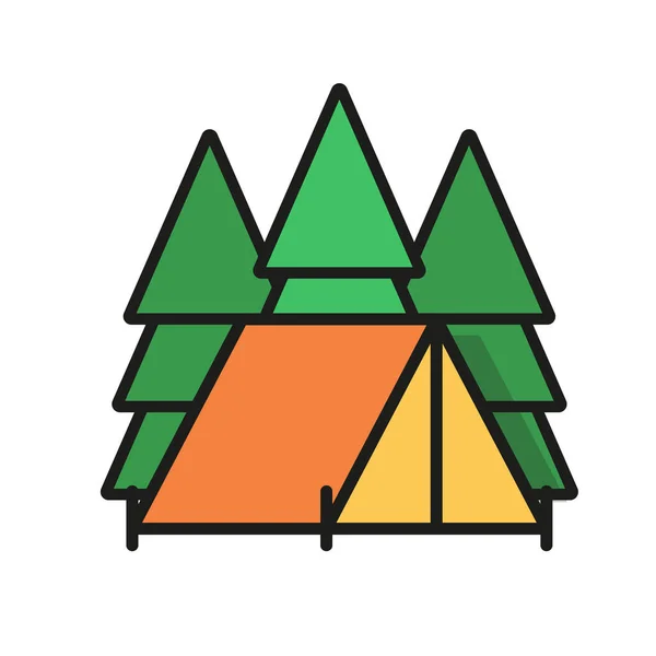 Ilustración Camping Tienda Bosque Vector Diseño Plano — Vector de stock
