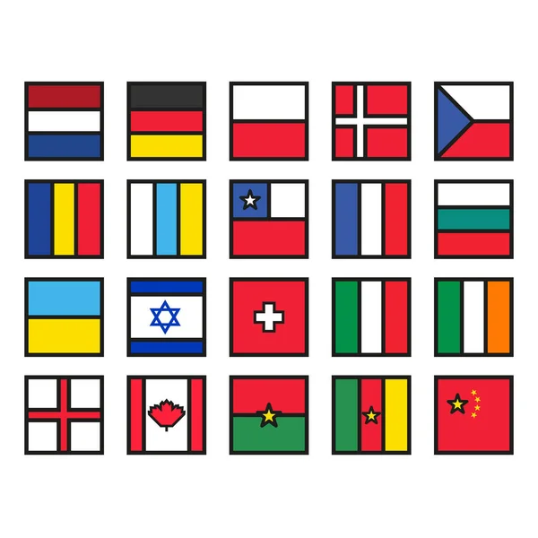 Σετ Της Ευρώπης Αμφισβητεί Σημαία Λευκό Φόντο Εικονογράφηση Διάνυσμα Επίπεδη — Διανυσματικό Αρχείο