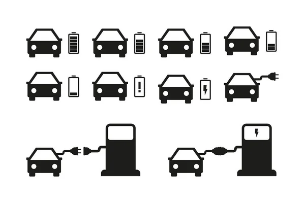 Set Electric Car Charging Station Icons Vector Illustration — Stock Vector