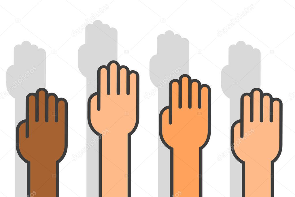 No racism hand icons. Vector illustration in flat design