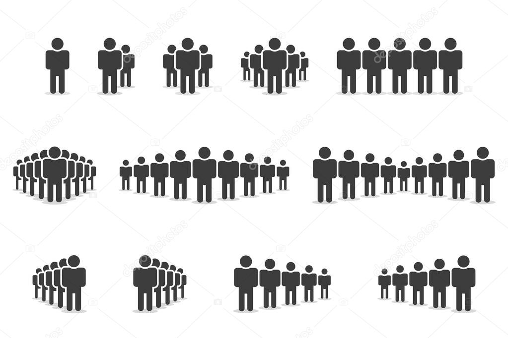 Set of people icons in trendy flat style.Crowd signs. Vector illustration