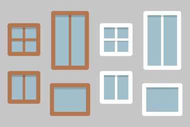 Pencere çizimleri seti. Vektör iin düz tasarım