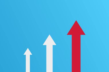 Kırmızı ok yukarı doğru yöneldi. İş konsepti çizimi. Vektör 