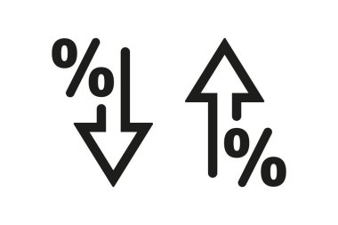 Yüzde aşağı ve yüzde yukarı ikonlar. Vektör illüstrasyonu