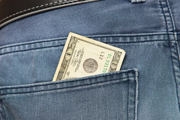20 dollars américains billets en jeans fond de poche — Photo