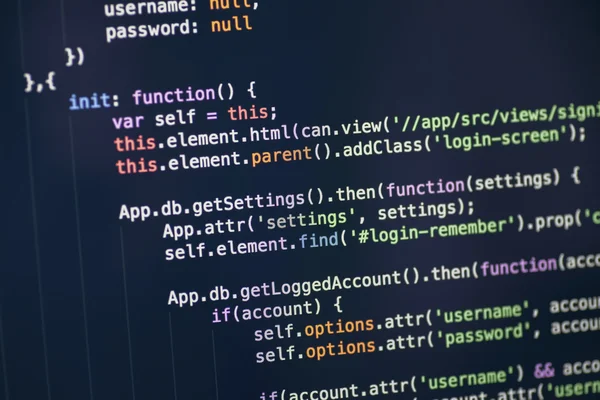 Код JavaScript на екрані комп'ютера — стокове фото