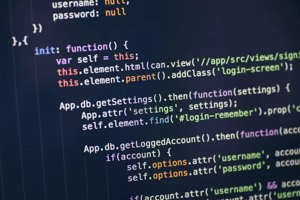 Código Javascript en la pantalla del ordenador — Foto de Stock