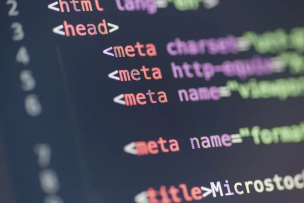 HTML meta tag-kódot a számítógép képernyőjén — Stock Fotó