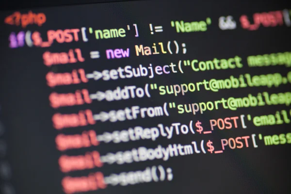 PHP coderegels op een monitor — Stockfoto