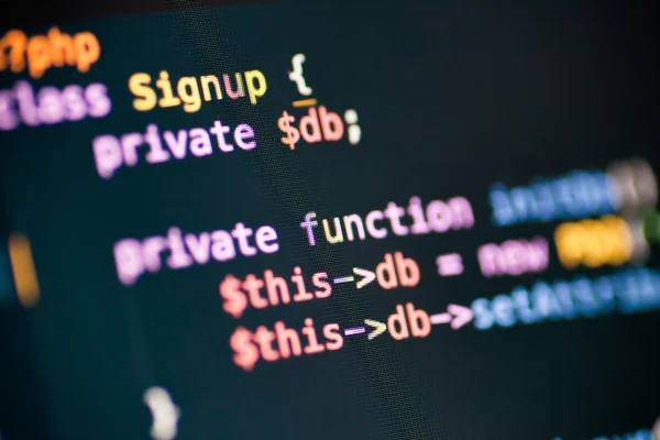 PHP code lines on a monitor Stock Photo