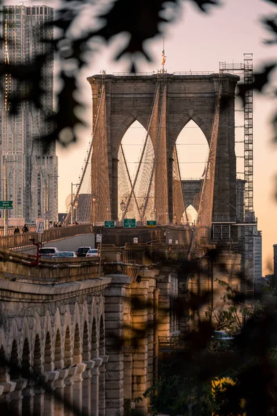 New York Abd Kasım 2020 Brooklyn Köprüsü Nün Güzel Yeşillik - Stok İmaj
