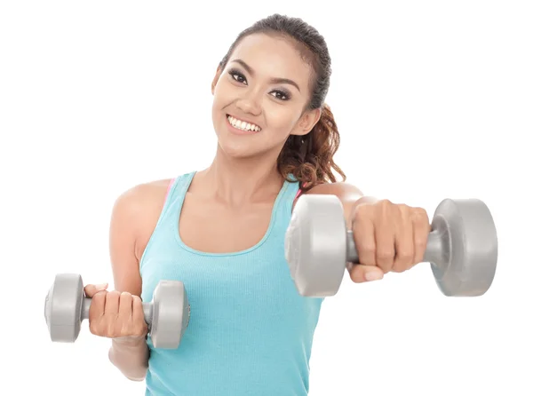 Sporty woman with dumbbells — Stock Photo, Image