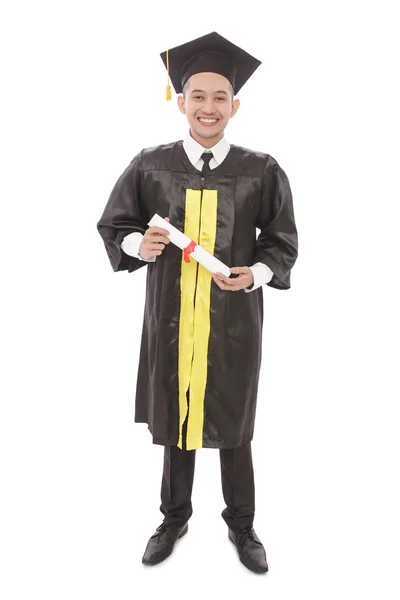Mezuniyet man holding diploma — Stok fotoğraf
