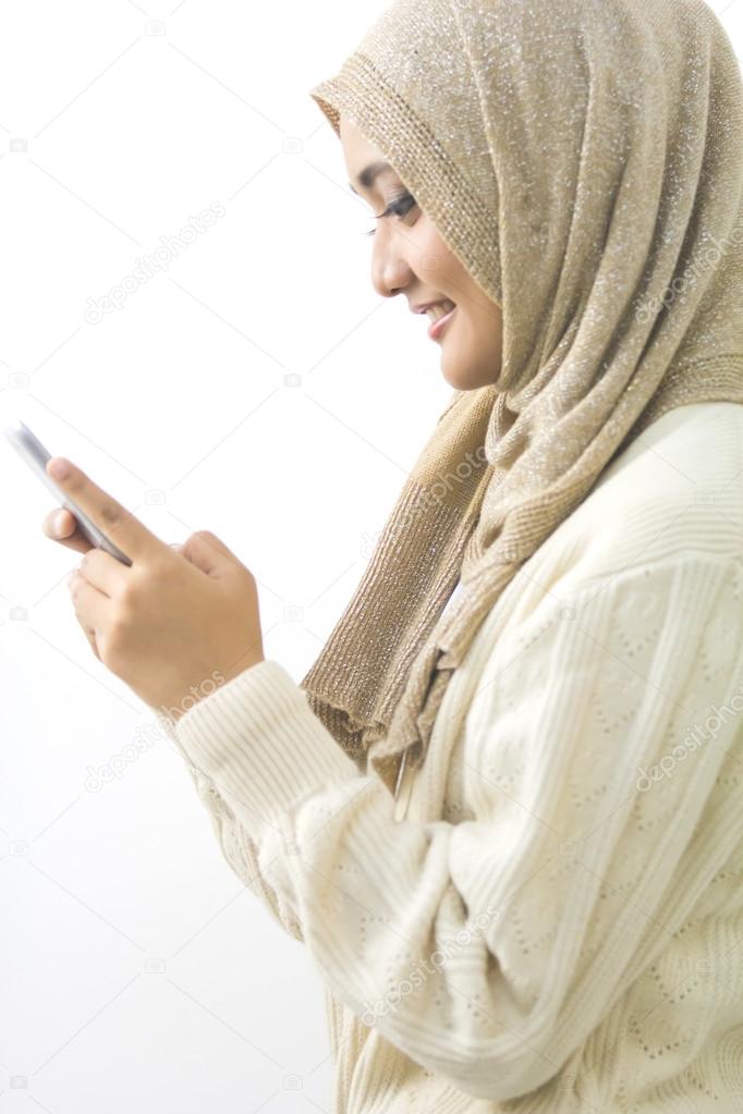 woman texting with smartphone