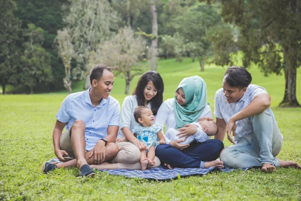 Νεαρά ασιατικές οικογένειες στο πάρκο — Φωτογραφία Αρχείου
