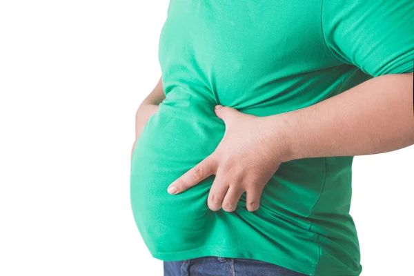 Obeso uomo tenendo la sua grande pancia — Foto Stock