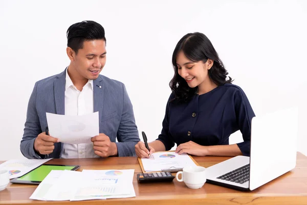 Porträt einer Geschäftspartnerin, die ihre Geschäftsgewinne berechnet und am Laptop arbeitet, — Stockfoto