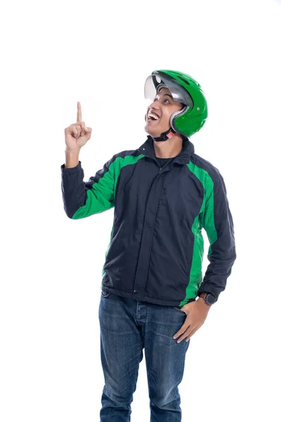 Driver with helmet pointing — Stock Photo, Image