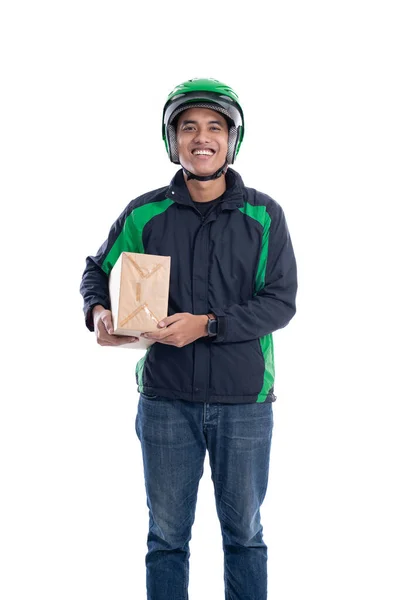 Uber taxi courier delivering package isolated — Stock Photo, Image