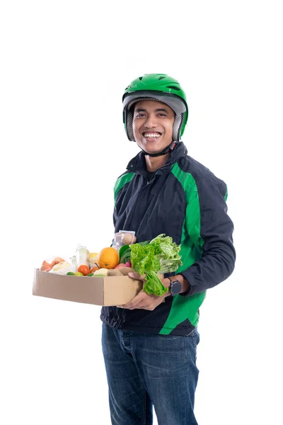 食料品を運ぶオンライン運転手宅配便 — ストック写真