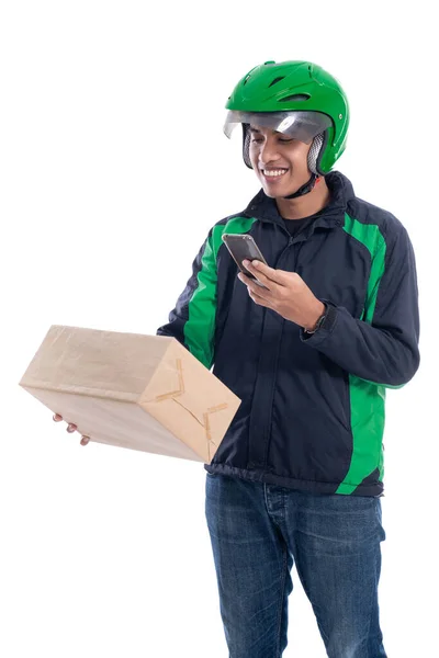 Male delivery courier scanning barcode — Stock Photo, Image