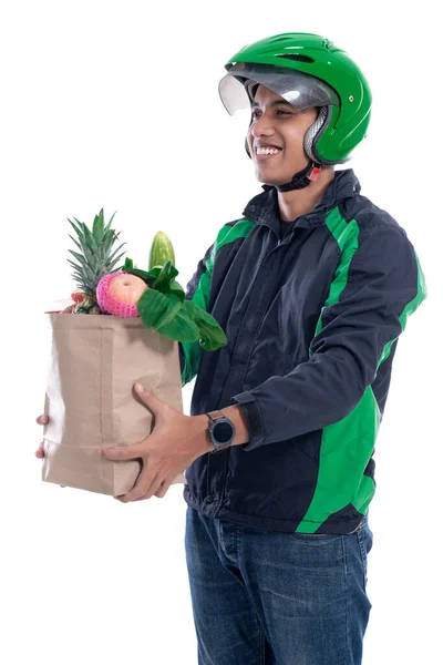 Online driver courier carrying groceries — Stock Photo, Image