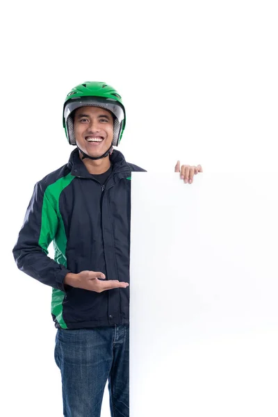Uber rider con casco con bordo bianco vuoto — Foto Stock