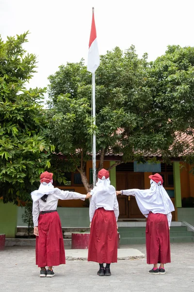 Potret pengibar bendera sekolah dasar indonesia — Stok Foto