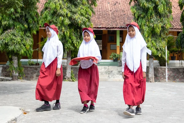 Gadis yang membawa bendera nasional Indonesia — Stok Foto