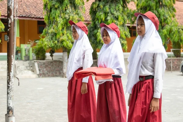 Upacara bendera Indonesia yang dilakukan oleh siswa SD indonesia — Stok Foto