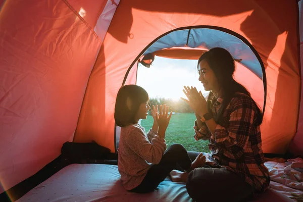 Portrait of the campground family playing together — Stock Photo, Image